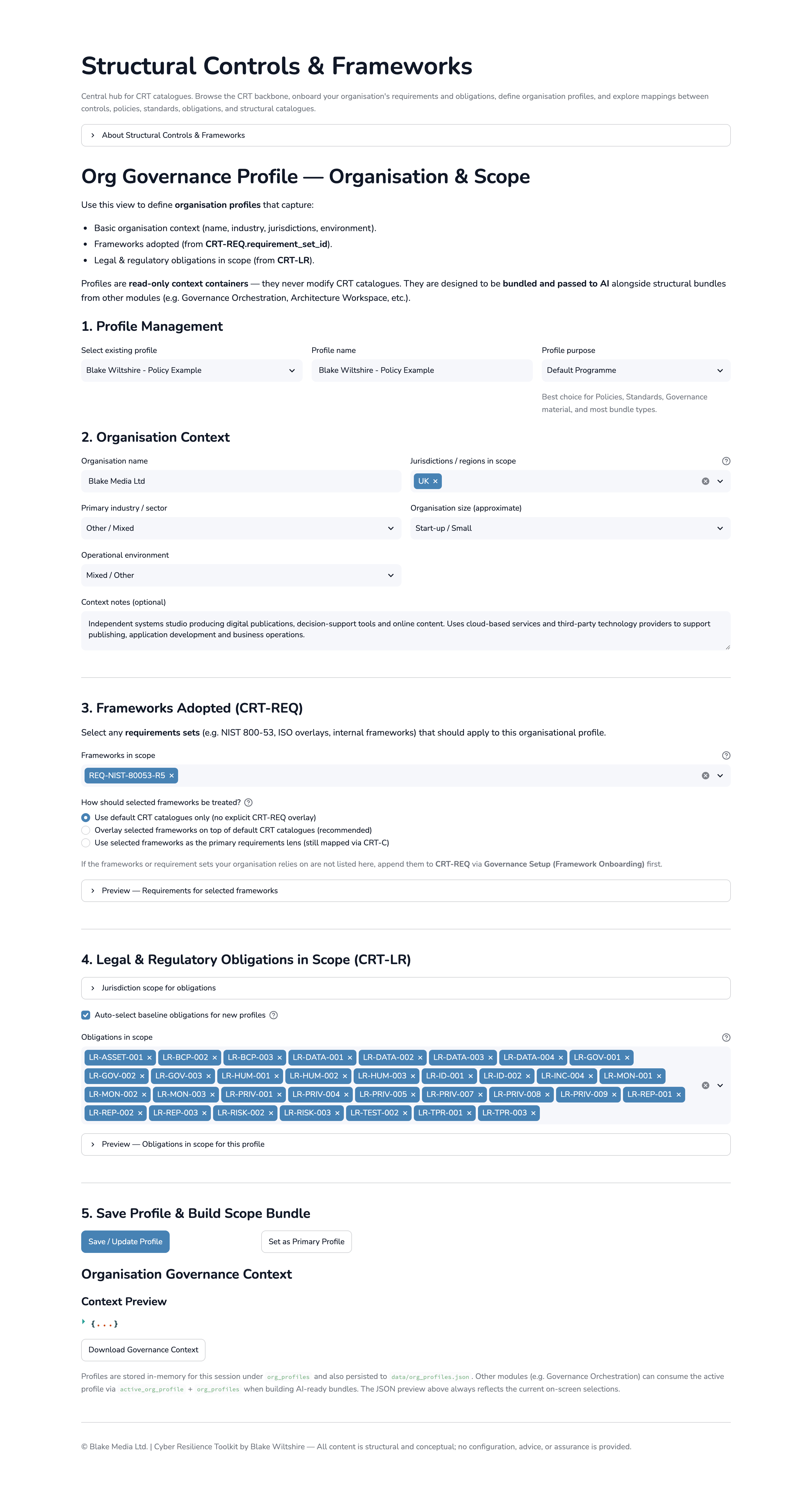 Cyber Resilience Toolkit Structural Controls and Frameworks interface