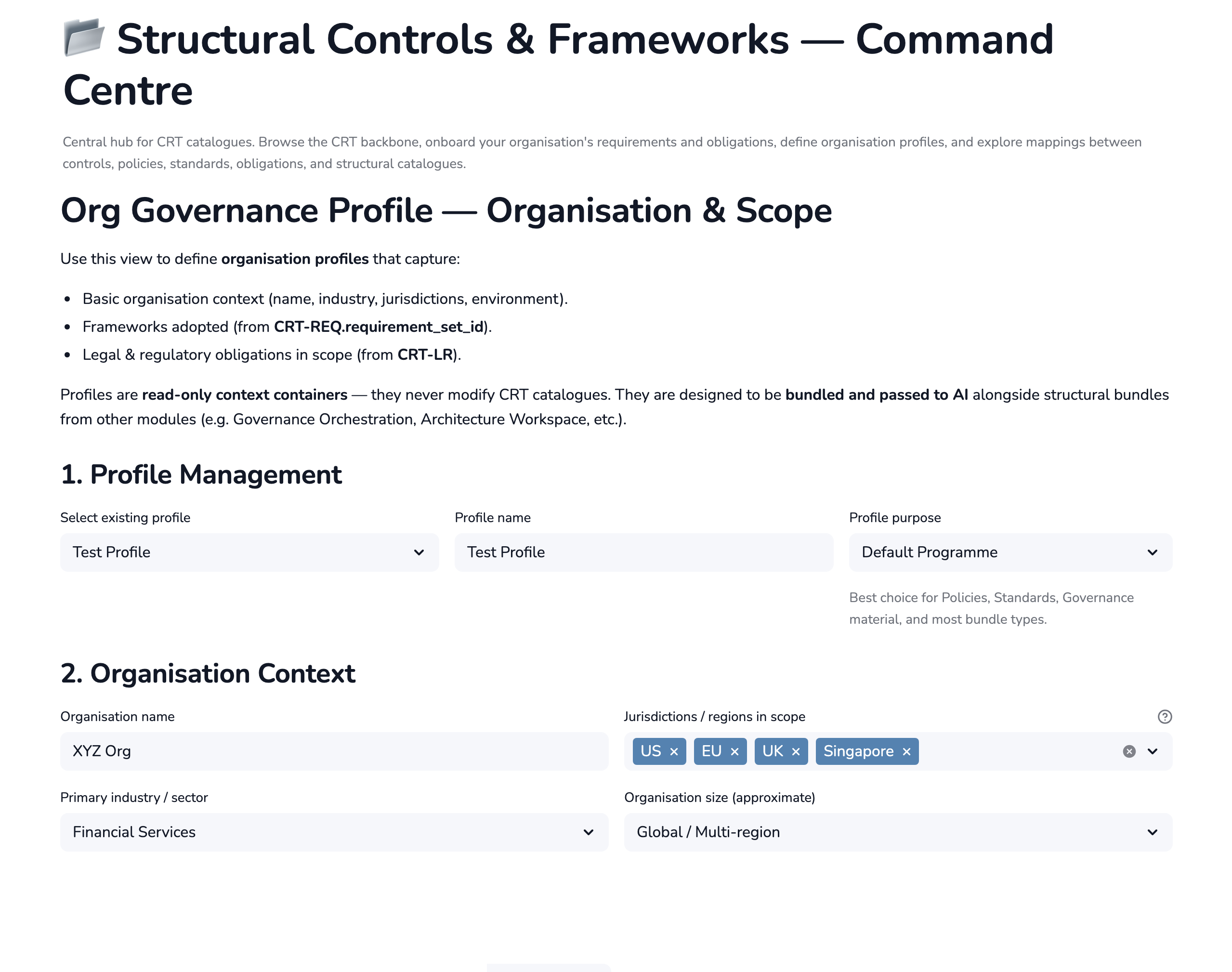Structural Controls and Frameworks interface