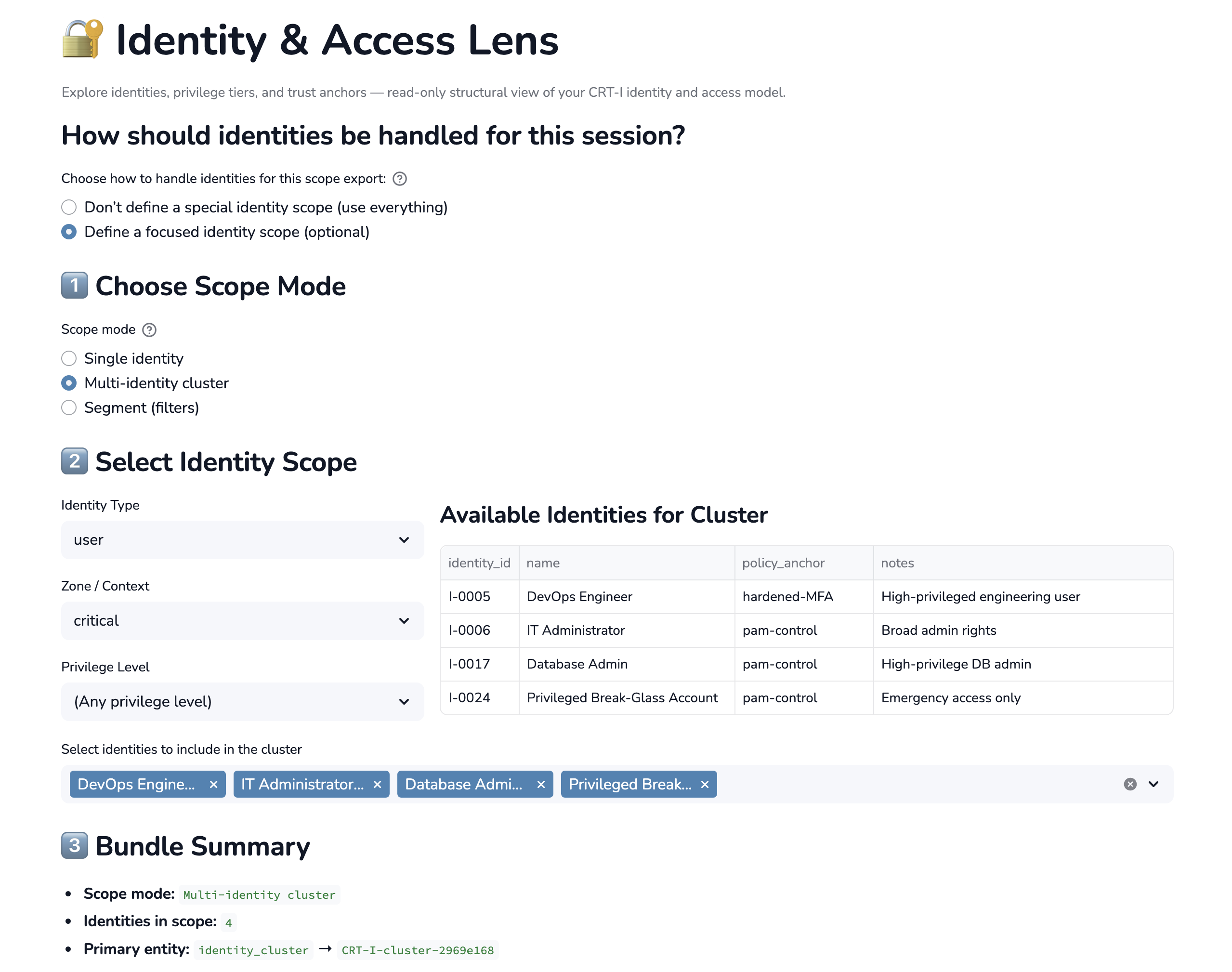 Identity and Access Lens interface