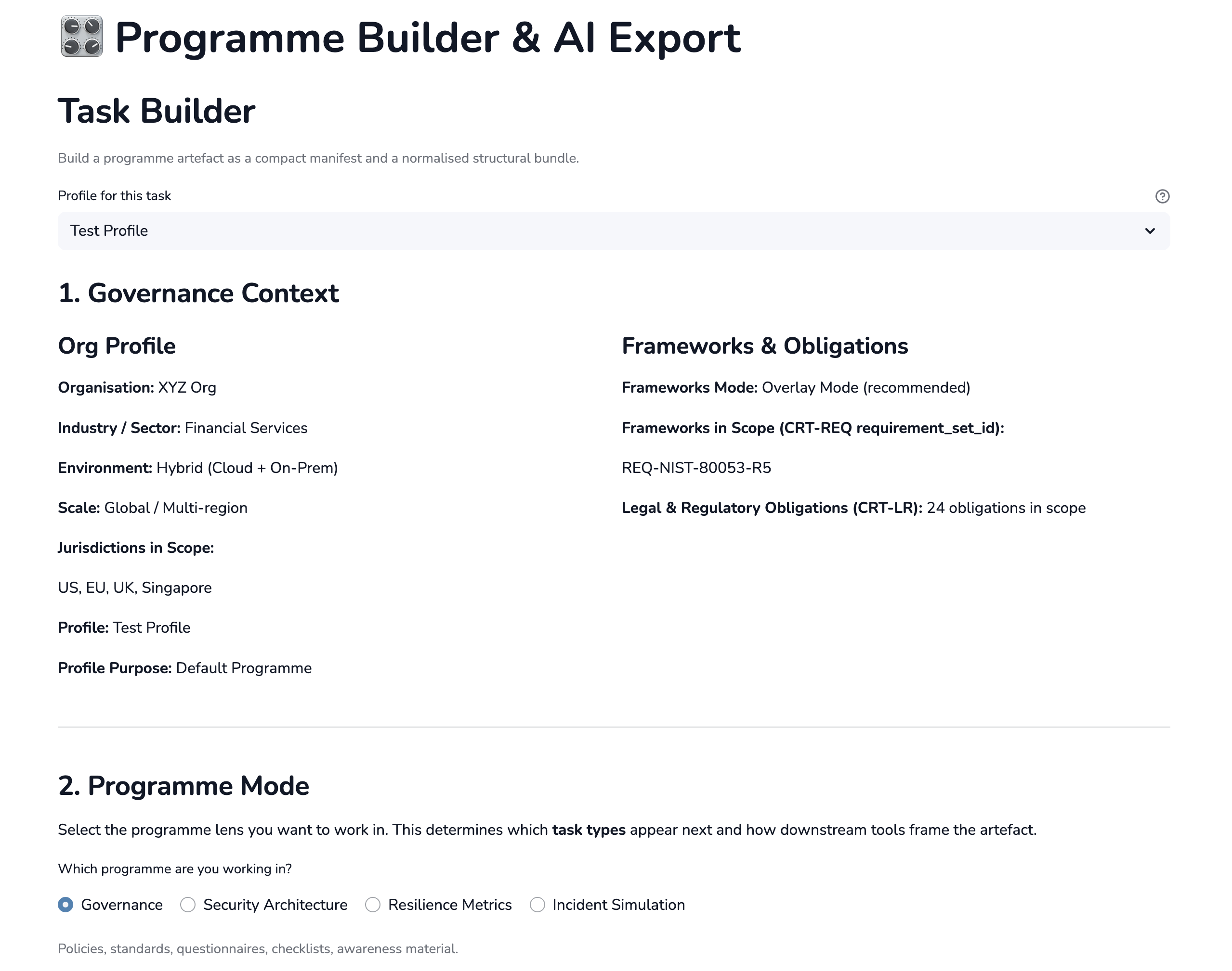 Programme Builder interface