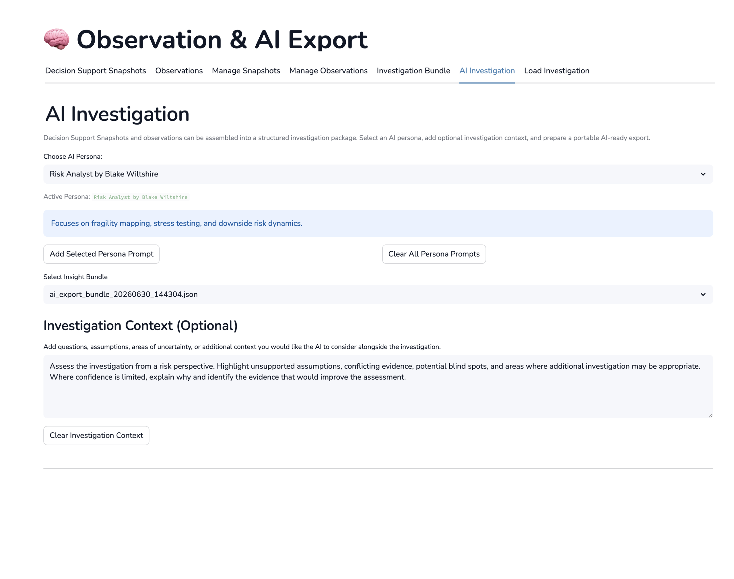 Observation & AI Export interface